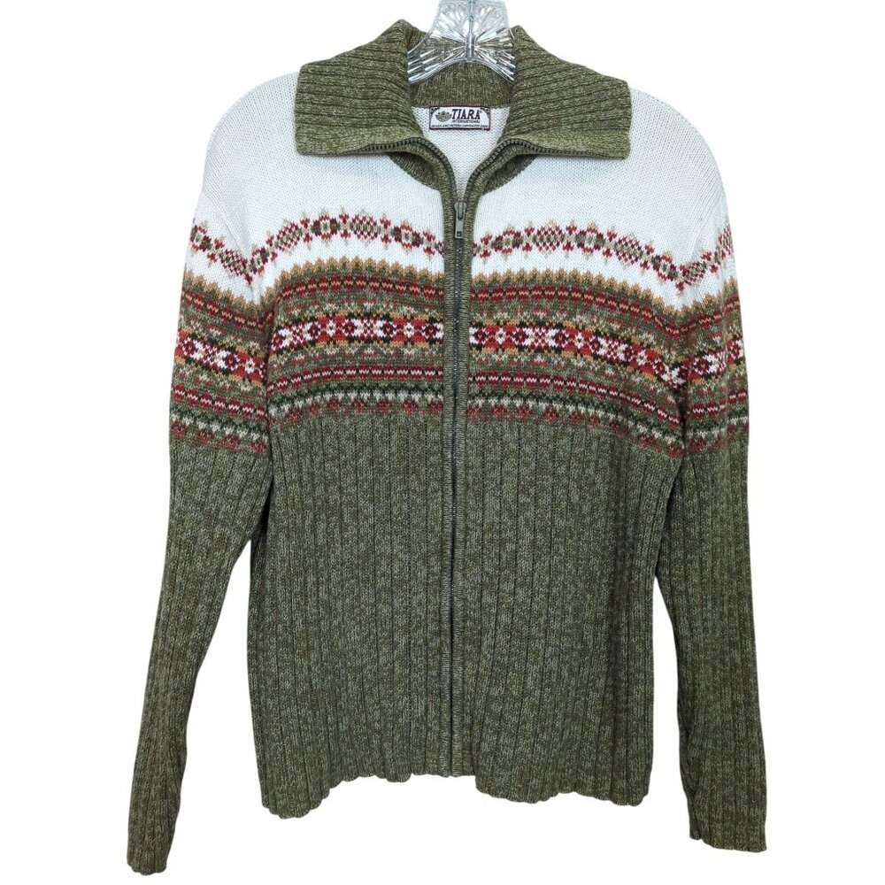 Tiara International Wool Blend Nordic Vintage Sweater With Full Zip sz L